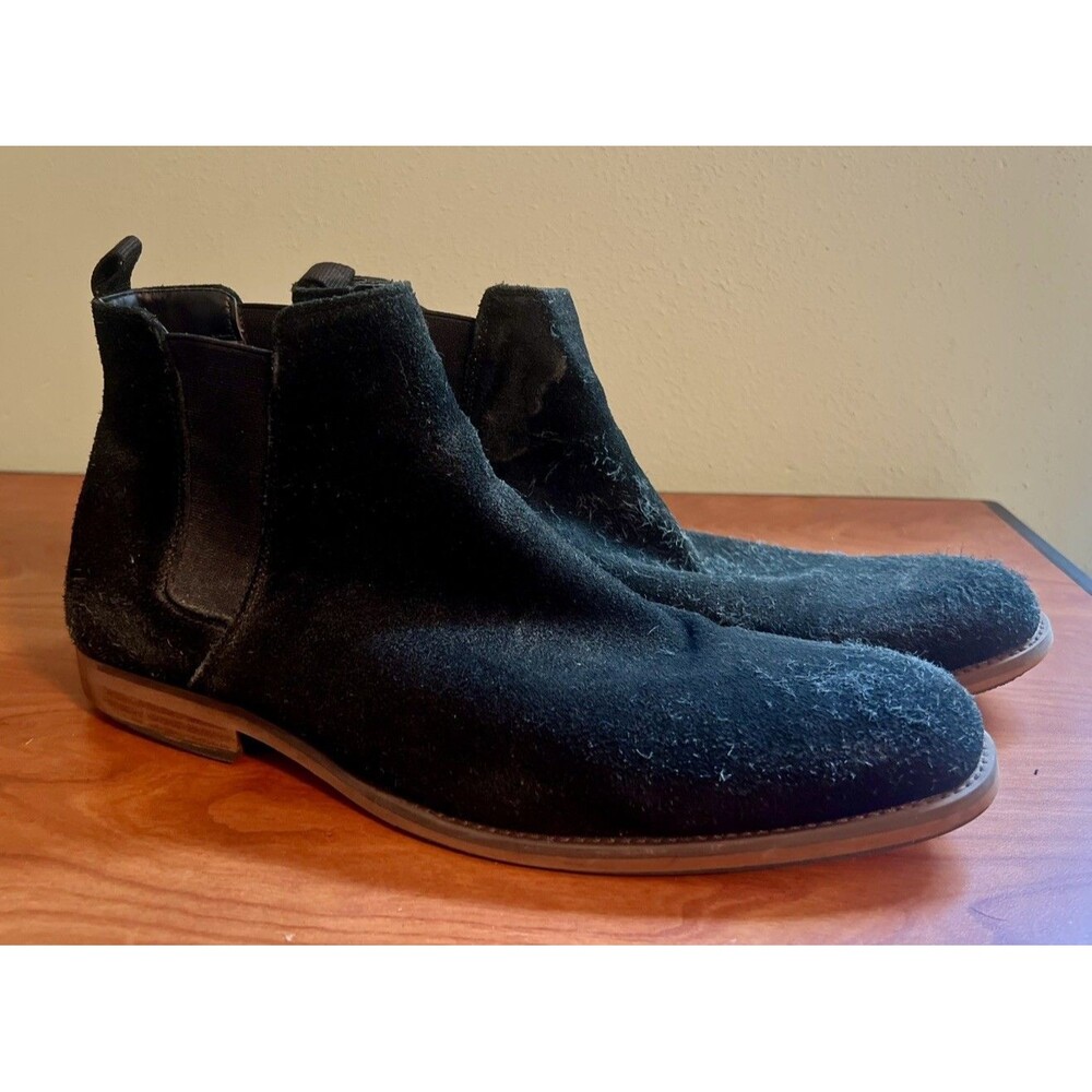 Sonoma Mens 13 Med Black Chelsea Boots Pull On Casual Flawed Faux Suede Beater